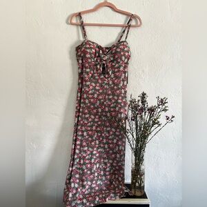 AUW Floral Tie-Front Slip Dress in Sage Green and Pink